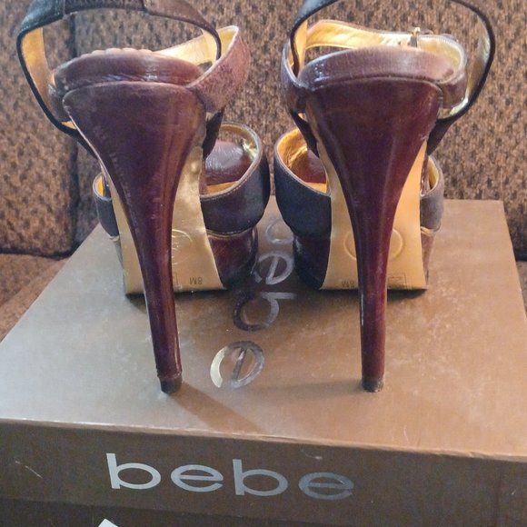 Bebe Peep toe, platfor heel, brown size 8 - Picture 6 of 11